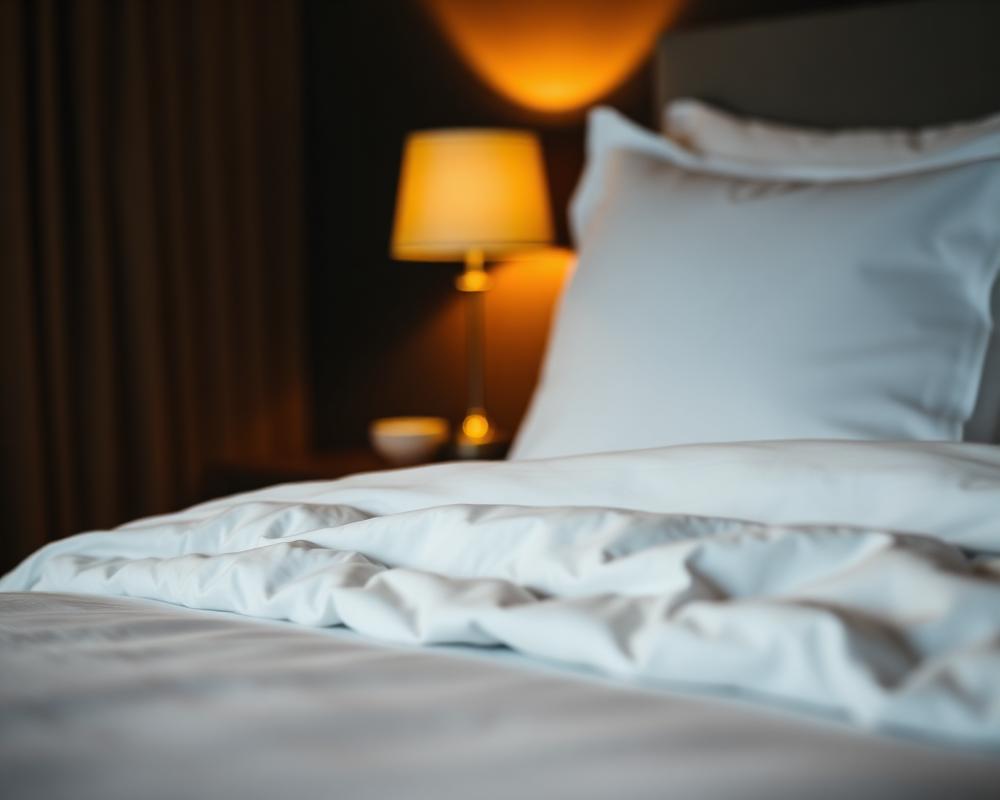 Freshly made bed in a short-term rental